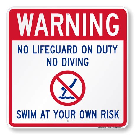 No Lifeguard On Duty Swim At Own Risk Pool Warning Sign Sku K