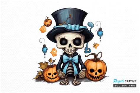 Cute Skeleton Halloween Clipart Png Graphic by Regulrcrative · Creative ...