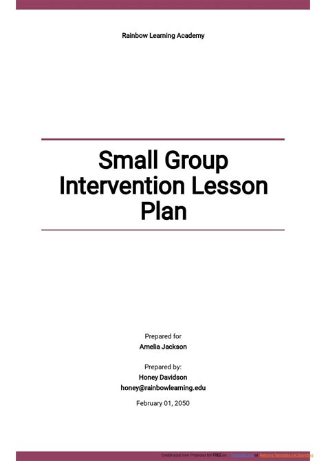 Small Group Intervention Lesson Plan Template