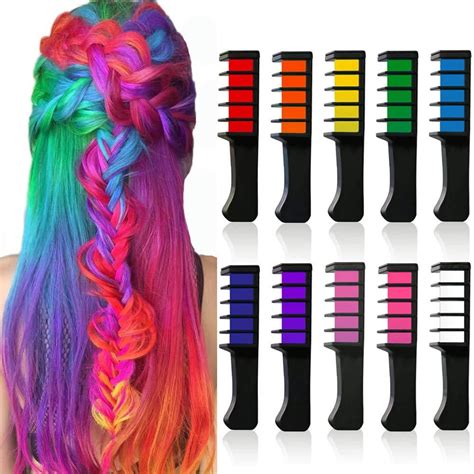 10 Color Temporary Bright Hair Chalk Set Kalolary Metallic Glitter