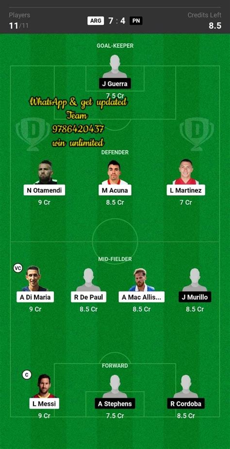 ARG Vs PN Dream11 Team Fantasy Prediction International Friendlies