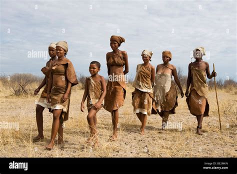 Naro Bushman San Women Walking Central Kalahari Botswana Stock