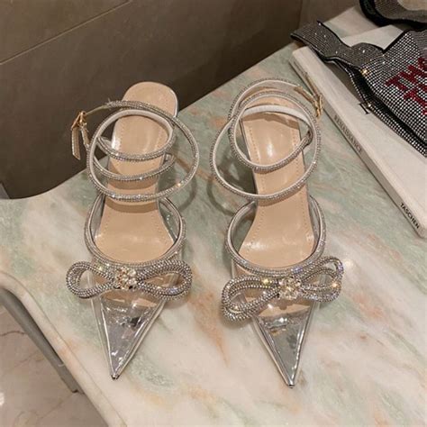 New Rhinestone Butterfly Knot Sandals Fine Heel Sandals Women Crystal