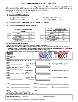 Fillable Online 2018 Commuter Parking Permit Application Village Of