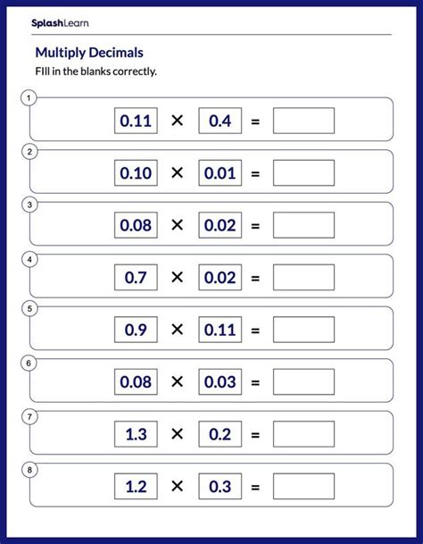 Multiplying Decimals Numbers Math Worksheets Splashlearn