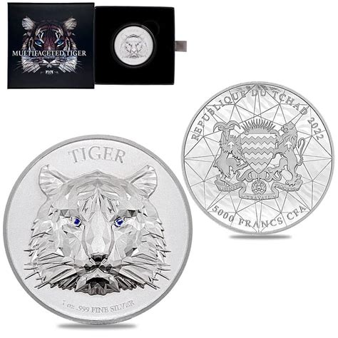 2022 Chad 1 Oz Silver Multifaceted Tiger Ultra High Relief Coin 999