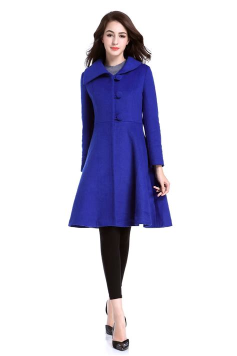 Royal Blue Vintage Swing Coats Winter Wool Jackets For Women