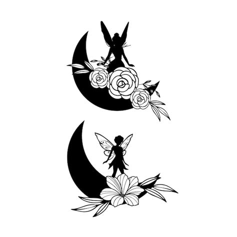 Premium Vector Two Fairies Sitting On A Moon With Roses On The Bottom