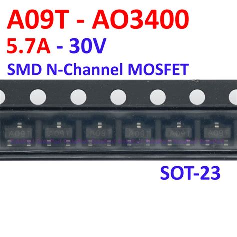 50 Pcs A09t Ao3400 A03400 57a 30v Smd N Channel Mosfet Sot 23 Sot23