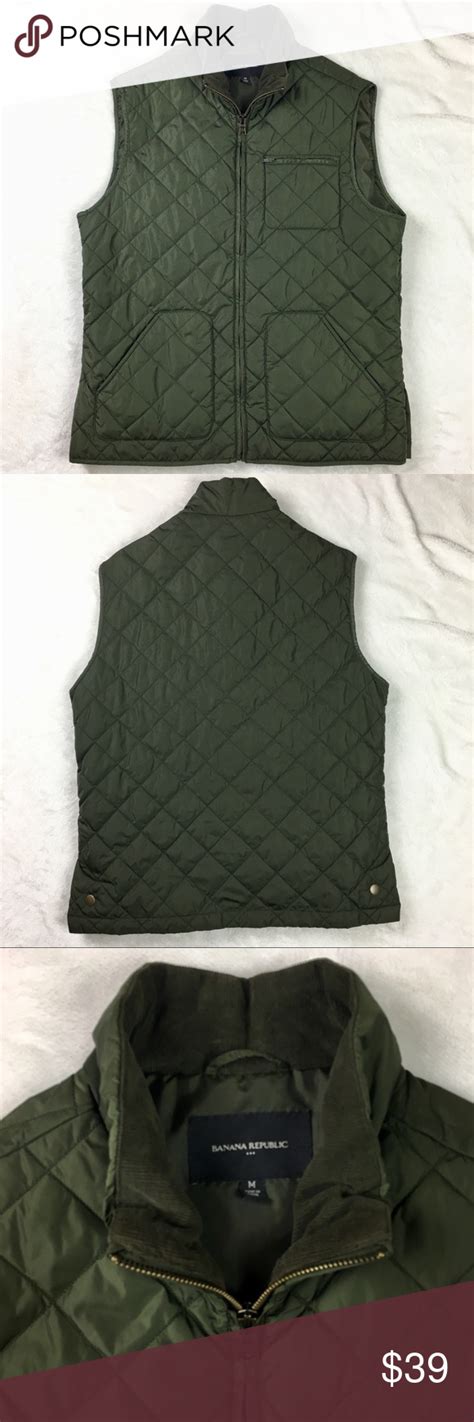 Banana Republic Olive Green Quilted Vest Jacket M Quilted Vest Vest