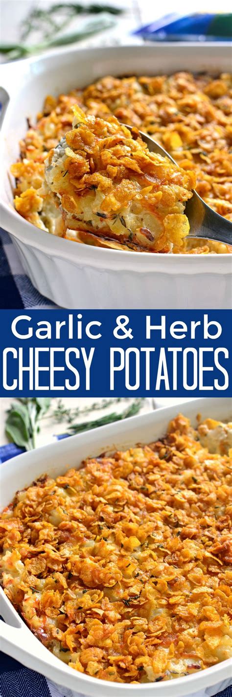 Garlic Herb Cheesy Potatoes Side Dish Recipe Cheesy Potato Side Dishes Potato Side Dishes