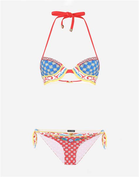 Dolce Gabbana Carretto Print Bikini Shopstyle Two Piece Swimsuits