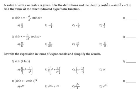 Solved A Value Of Sinhx Or Coshx Is Given Use The Chegg