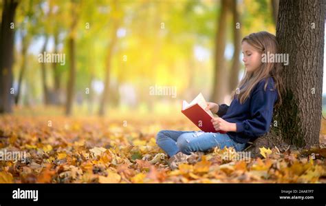 Girl Reading A Book Sitting Under A Tree Hi Res Stock Photography And