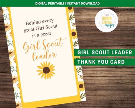 Girl Scout Leader Appreciation Card Behind Every Great Scout Etsy