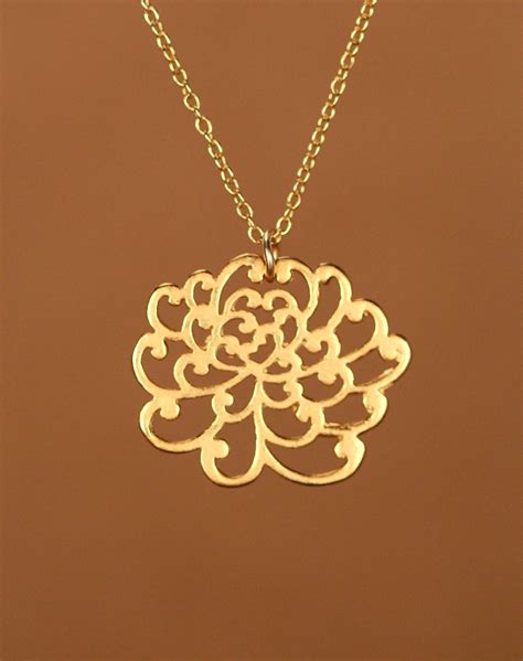 Lotus Necklace Gold Lotus Flower Necklace Yoga Necklace Peony