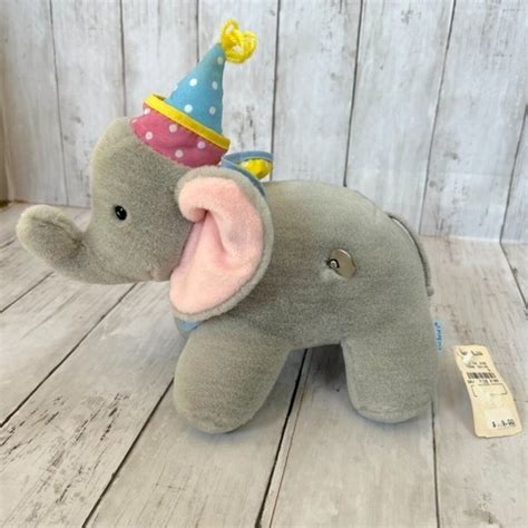 Eden Toys Vintage Gray Plush Musical Wind Up Circus Elephant Plush Toy