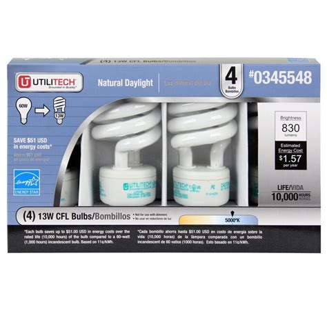 Utilitech 4 Pack 60w Equivalent Natural Daylight T3 Cfl Light Fixture Light Bulbs In The Cfl