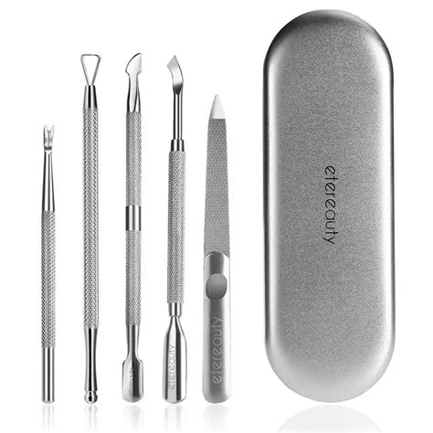 5 Pcs Cuticle Pusher Remover Kit Professional Stainless Steel Nail