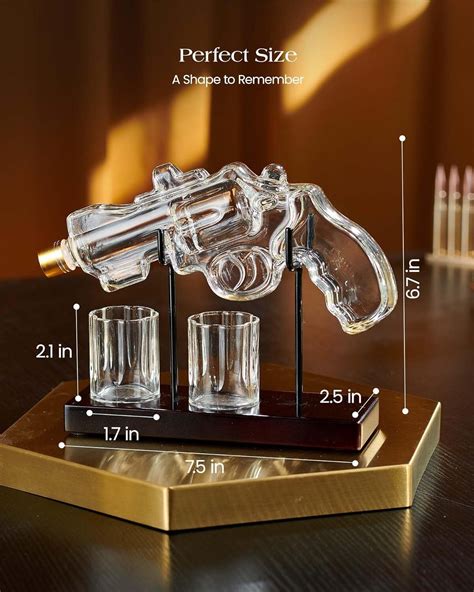 250ml Gun Pistol Vodka Whiskey Decanter Bottle And Bullet 2 Glasses Set