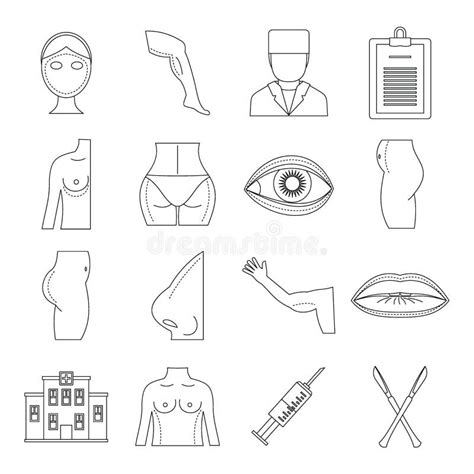 Plastic Surgeon Icons Set Outline Style Stock Vector Illustration Of