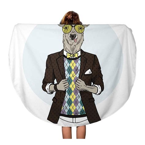 Laddka 60 Inch Round Beach Towel Blanket Man Funky Deer Hipster Furry