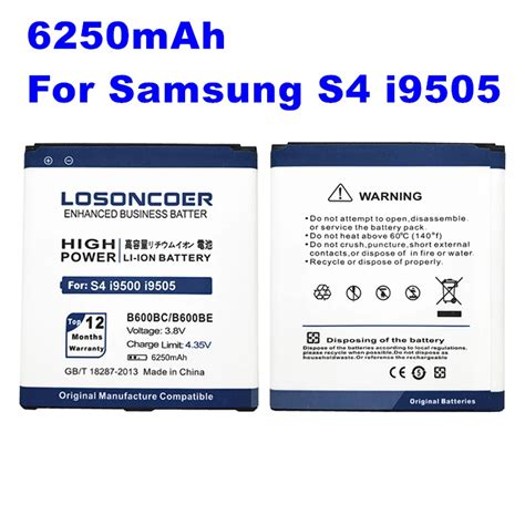 LOSONCOER 6250mAh B600BC B600BE For Samsung S4 Battery I9508 I959 Grand