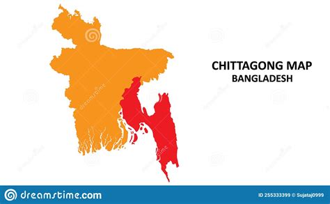 Mapa Del Estado Y Regiones De Chittagong Resaltado En El Mapa De