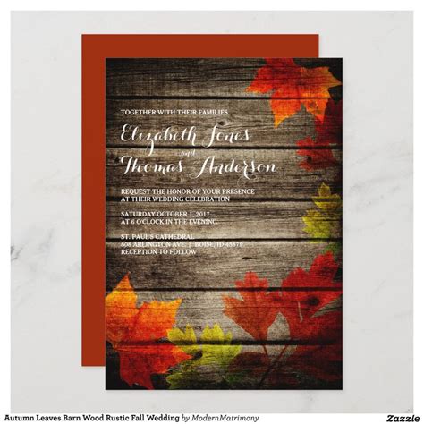 Autumn Leaves Barn Wood Rustic Fall Wedding Invitation Zazzle Fall