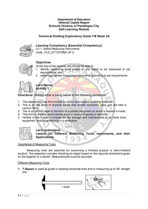 Tle 7 8 Technical Drafting Week3a 1 Department Of Education National