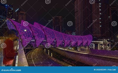 Time Lapse Footage Of A Pedestrian Bridge Named Lintasan Saloma Near