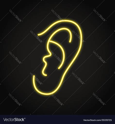 Neon Human Ear Icon In Line Style Royalty Free Vector Image