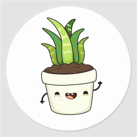 Cute Kawaii Aloe Vera Classic Round Sticker Zazzle In Easy