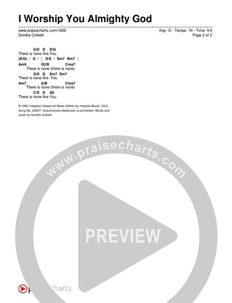 I Worship You Almighty God Chords PDF (Sondra Corbett) - PraiseCharts