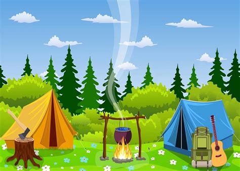 Beleco X Ft Fabric Camping Backdrop Cartoon Forest Scene Bonfire Party