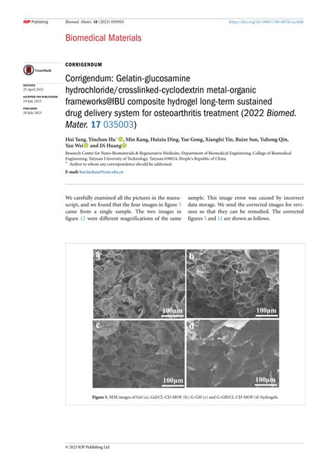 Corrigendum Gelatin Glucosamine Hydrochloridecrosslinked Cyclodextrin