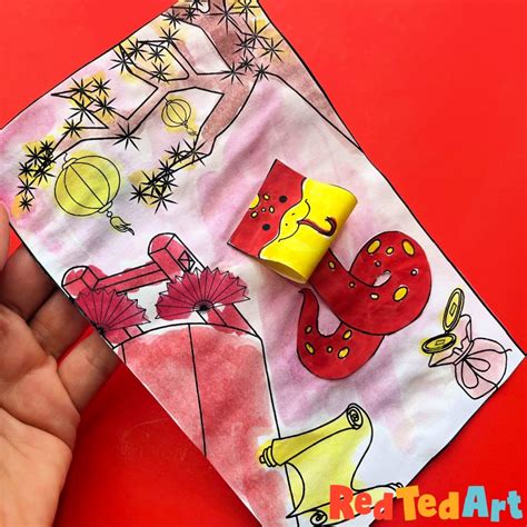 Chinese New Year Snake 3d Coloring Page Red Ted Art Kids Crafts