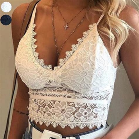 Lovaru Women V Neck Vest Lace Floral Bralette Blouses Tank Tops Crop Top