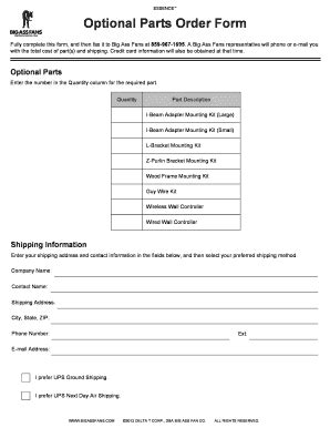 Fillable Online Optional Parts Order Form Big Ass Fans Fax Email