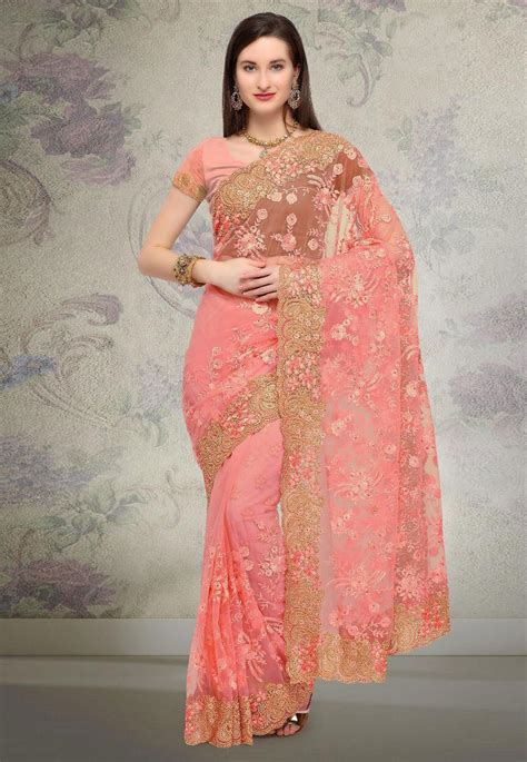 Pink Net Embroidered Saree With Blouse 179134 Party Wear Sarees Indian Saree Blouses Designs