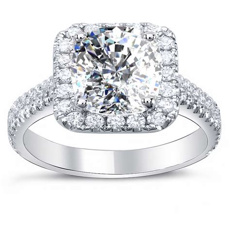 2ct Cushion Cut Natural Diamond Double Row Pave Halo Natural Diamonds Engagement Ring Gia