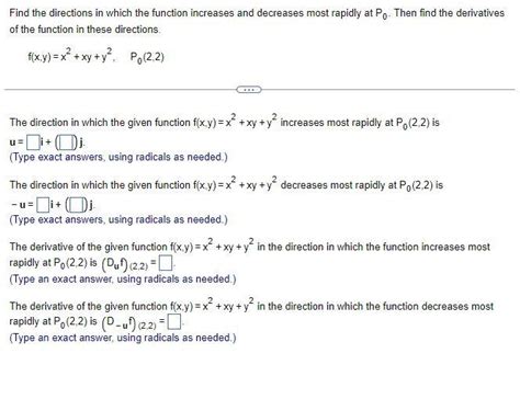 Solved Find The Directions In Which The Function Increases Chegg