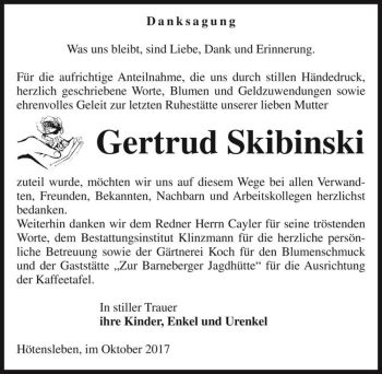 Traueranzeigen Von Gertrud Skibinski Abschied Nehmen De