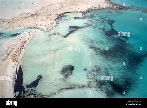 Amazing Aerial Drone Top Panoramic View On The Famous Balos Beach In