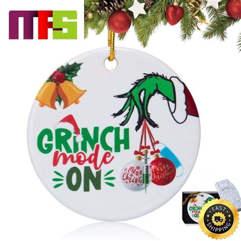 Grinch Mode On Christmas Vaccinated Funny Xmas Tree Ornaments 2023 Masteez