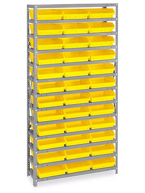 Shelf Bin Organizer 36 X 12 X 75 With 11 X 12 X 4 Yellow Bins H