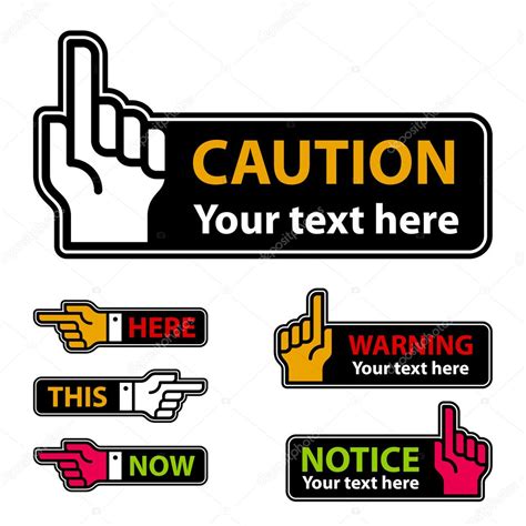 Warning Forefinger And Pointing Hand Labels Stock Vector Image By