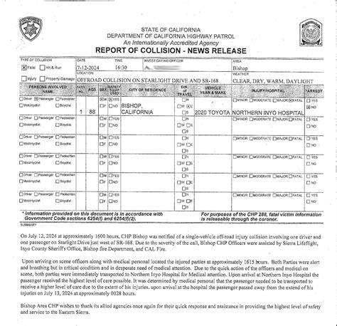 CHP Report of Collision News Release - Sierra Wave: Eastern Sierra News