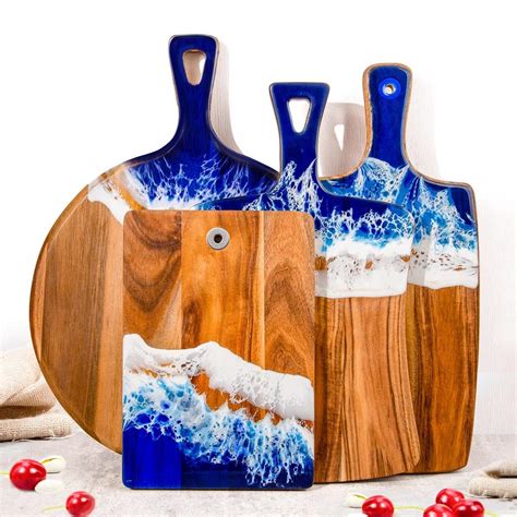 Epoxy Resin Acacia Wood Charcuterie Board Chopping Blocks Ocean Beach