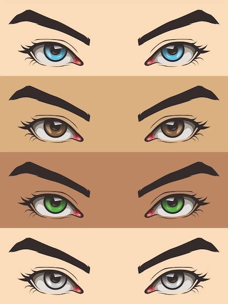 Un dibujo de diferentes ojos con diferentes colores. | Vector Premium